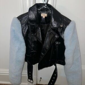 Cynthia Rowley Black and Light Blue Leather Jacket